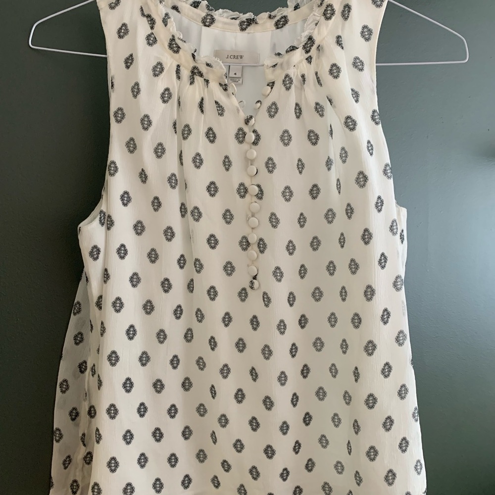 Printed Jcrew button collar silk tank